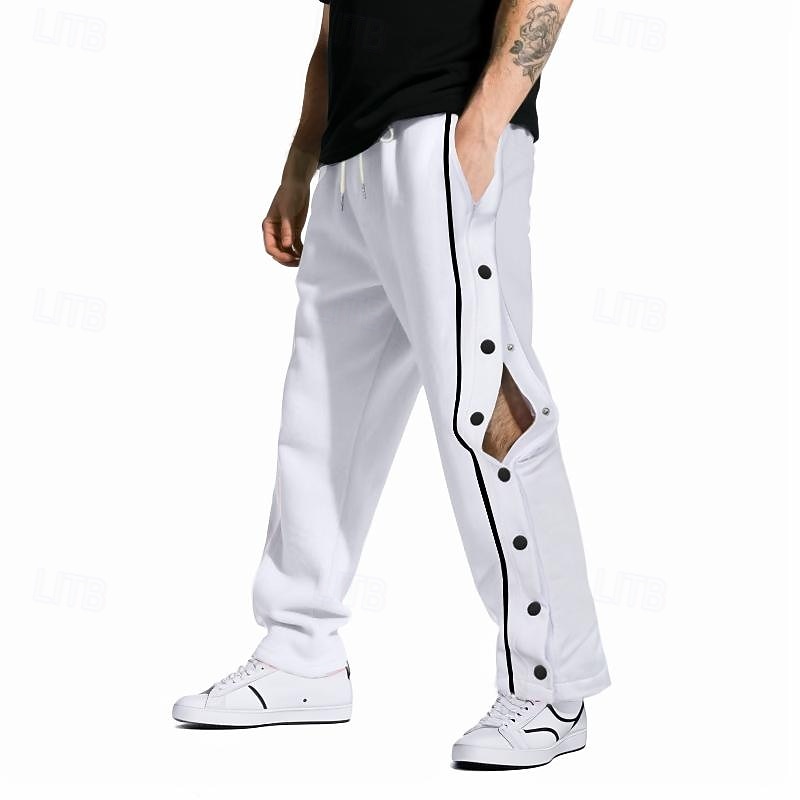 Men's Sweatpants Tear Away Pants Trousers Open Bottom Sweatpants Drawstring Elastic Waist Side Button Plain Moisture Wicking Breathable Full Length Sports Outdoor Casual Daily Fashion Streetwear3