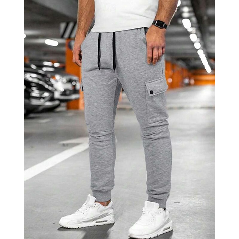 Men's Sweatpants Joggers Trousers Cargo Sweatpants Drawstring Pocket Elastic Waist Plain Comfort Sports Outdoor Daily Fashion Casual Black Army Green Micro-elastic2