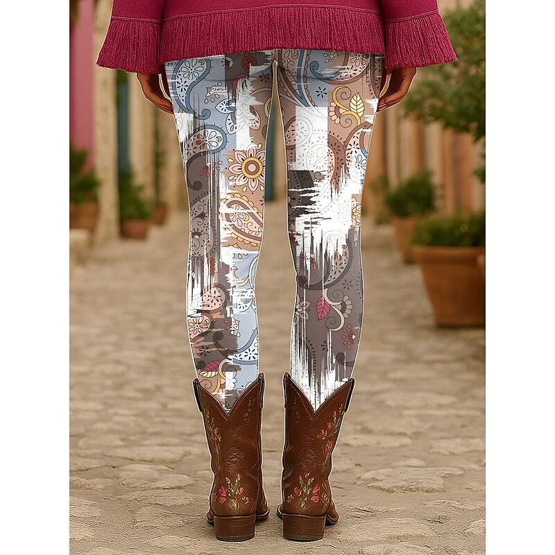 Women's Leggings Vacation Vintage Fashion Ankle-Length High Waist Graphic Paisley Printing Thermal Warm Soft Breathable Stretchy Formal Outdoor Vacation Green Khaki Summer Spring Fall Skinny2