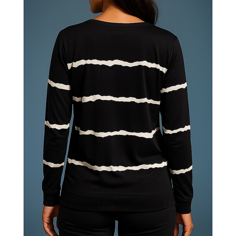 Women's Pullover Sweatshirt Casual Tops Half Zip Long Sleeve Top Athleisure Fall V Neck Stripes Fashion Outdoor Travel Sportswear Activewear Black White Pink2