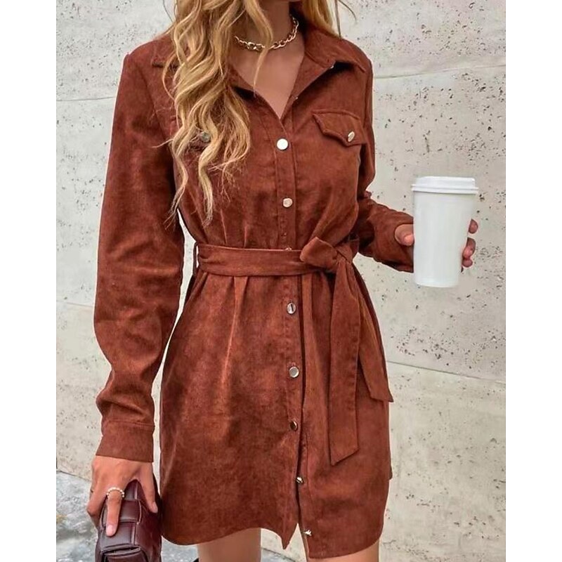 Women's Shirt Jacket Shacket Warm Comfortable Pocket Buttons Casual Plain Daily Wear Going out Casual Daily Weekend Single Breasted Long Turndown Regular Fit Long Sleeve Outerwear Brown Fall Winter2
