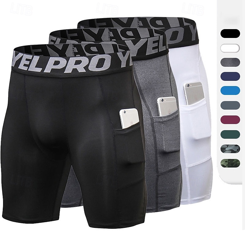 Men's Running Shorts Workout Shorts with Pockets High Waist Bottoms Athleisure Gym Workout Quick Dry Breathable Gym Basketball Athletic Tight Fit Sportswear Activewear Camouflage Black White Wine