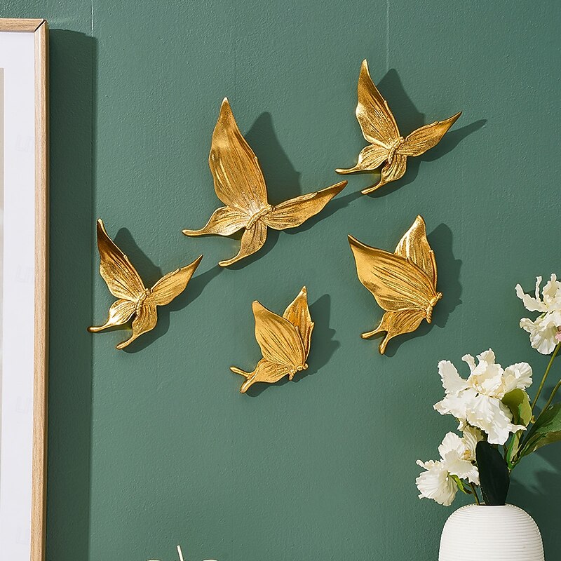 5PCS Fluttering Butterfly Set Home Decoration Wall Hanging Butterfly-shaped ABS Resin Material Handcrafted Hanging Decoration Suitable for Living Room Study and Party Wall Decoration - Main Image