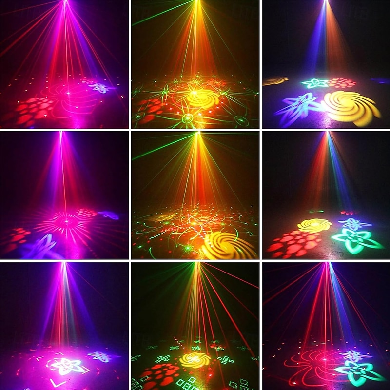 Party Lights with LED Pattern Projection 3-in-1 Sound Activated DJ Lights RGB Projector with Remote Control for Home Karaoke Birthday Wedding Dance Floor Decoration3