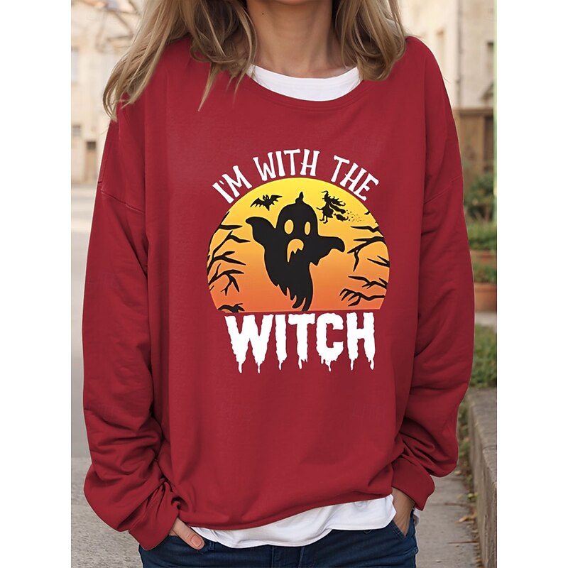 Halloween Women's Sweatshirts Bat Graphic Letter Vintage Fashion Casual Long Sleeve Crew Neck Regular Tops Casual Print Black Red Brown Green Khaki Fall Winter4