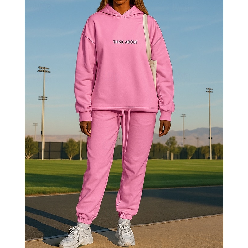 Women's Tracksuit Sweatpants Sportswear Drawstring Solid Colored Clothing Suit Fall Black Pink Outdoor Travel Sports High Waist Windbreaker Long Sleeve Sport Activewear Micro-elastic Regular Fit - Main Image