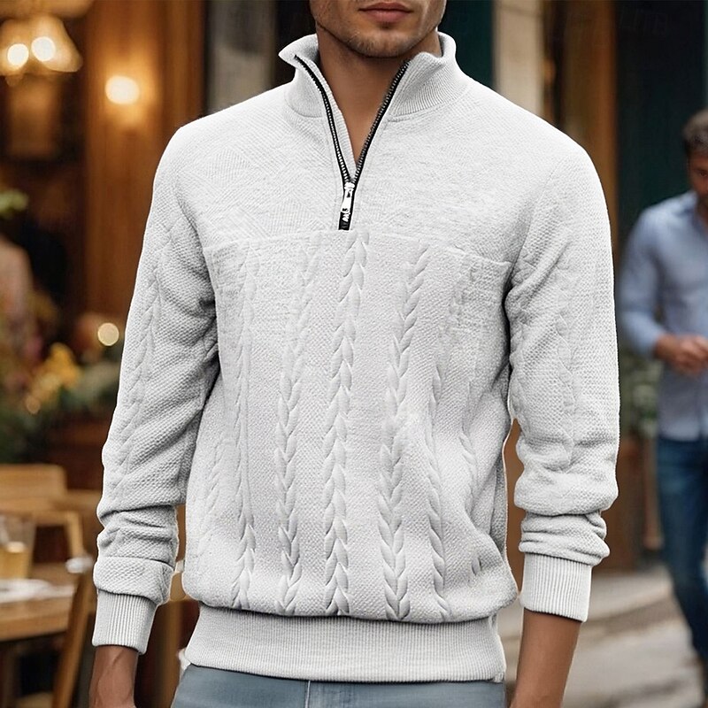 Men's Sweatshirt Quarter Zip Sweatshirt Black White Navy Blue Khaki Gray Half Zip Plain Jacquard Sports & Outdoor Daily Holiday Polyester Streetwear Basic Casual Fall Winter Clothing Apparel Hoodies2