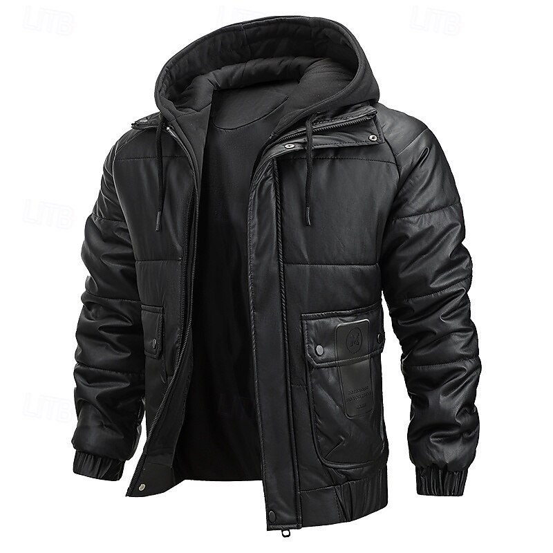 Men's Jacket Casual Jacket Outdoor Vacation Warm Zipper Pocket Fall Winter Plain Fashion Streetwear Standing Collar Regular Black Beige Jacket3