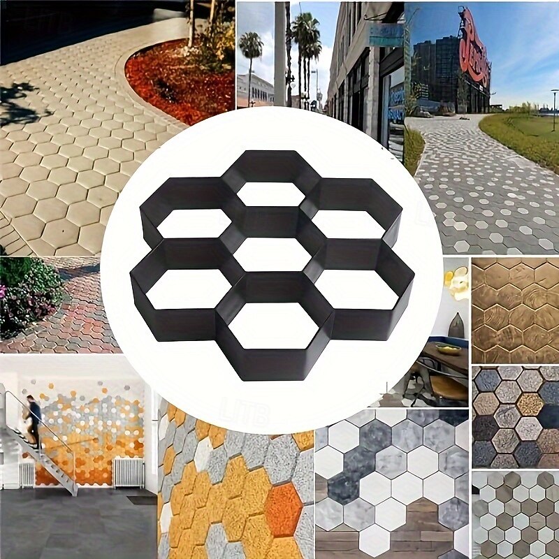 Hexagon Pavement Mold, 11.4"x11.4"x1.5" Reusable Walkway Maker, DIY Garden Concrete Path Maker for Patio Lawn Step Stone, Courtyard Ground Paving Cement Mould, Plastic Material4