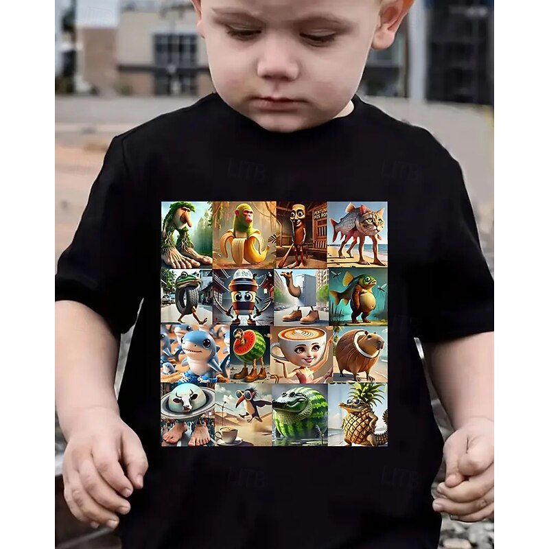 Boys' Funny Italian Brainrot Graphic Tee - Lightweight Stretchy T-Shirt with Lightweight Stretchy Fabric for Ages 4-12 Casual Everyday & Birthday Party Outfit Children's Summer Shirt Playful Kids Ap