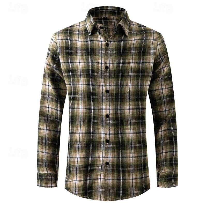 Men's Shirt Casual Shirt Plaid Shirt Button Up Shirt Yellow Wine Blue Long Sleeve Plaid Lapel Vacation Daily Clothing Apparel Fashion Casual4