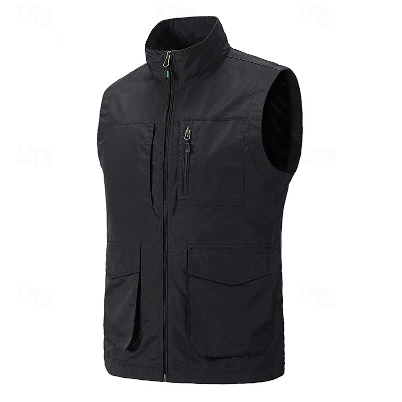 Men's Gilet Outdoor Vacation Daily Wear Going out Fashion Basic Fall & Winter Zipper Pocket Polyester Warm Plain Zipper Turndown Regular Fit Black Khaki Army Green Dark Blue Vest2