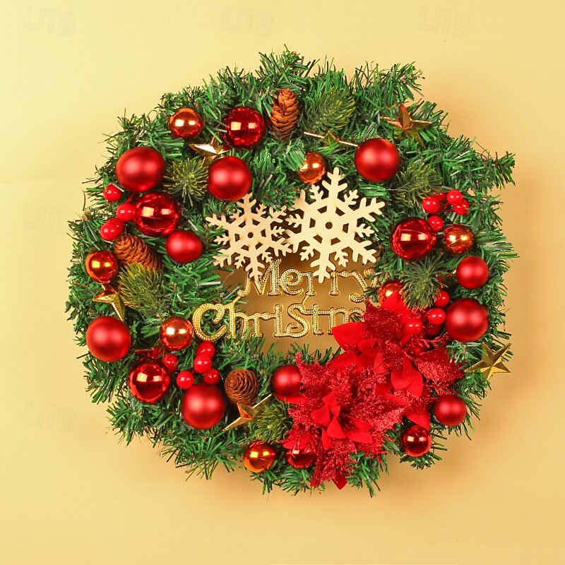 Christmas Snowflake Wreath Door Hanging Festive Holiday Garland with Christmas Balls Rattan Mall Window Display Perfect Seasonal Christmas Decoration for Home Party