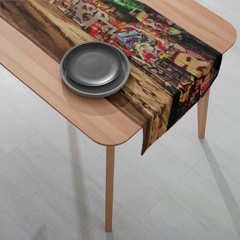 1PC Street Graffiti Table Runner Table Flag – Digital Printed Rectangular Tablecloth for Restaurant, Banquet, Party, Cafe Decoration – 33x180cm (13x70.5in)4