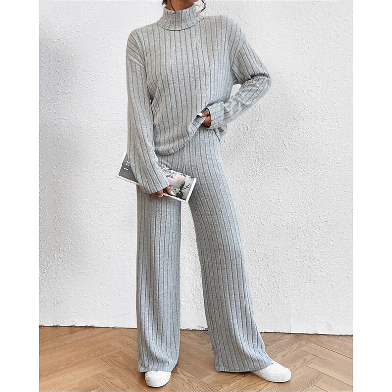 Women's Fashion Streetwear Blouse Skirt Sets Bolero Top Long Sleeve Turtleneck Solid Color Outdoor Work Casual Black Army Green Blue Fall Regular Fit2