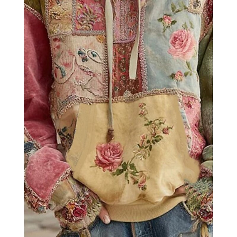 Women's 3D Print Vintage Boho Hoodie Patchwork Hoodie Sweatshirt Floral Pullover Sweatshirt Floral Active Vintage Ethnic Long Sleeve Hooded Regular Tops Casual Pocket Pink Fall Winter2