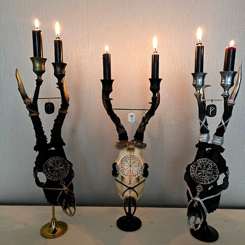 Real Roe Deer Skull Candelabra Dark Interiors Gothic Design Wedding Centrepiece Alternative Home