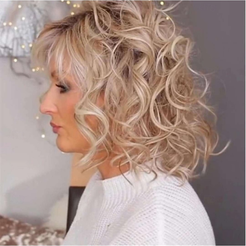 Mid Length Natural Bob Curly Wig Natural Looking Synthetic Wigs 12inch for Ladies Daily Cosplay Hair Wig4