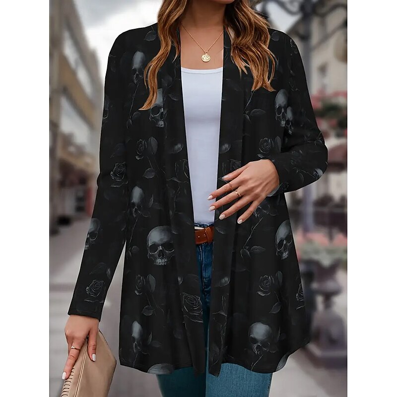 Women's Winter Coat Trench Coat Lightweight Comfortable Print Open Front Vintage Fashion Casual Floral Vacation Casual Long Collarless Loose Fit Long Sleeve Outerwear Black Green Spring Fall4