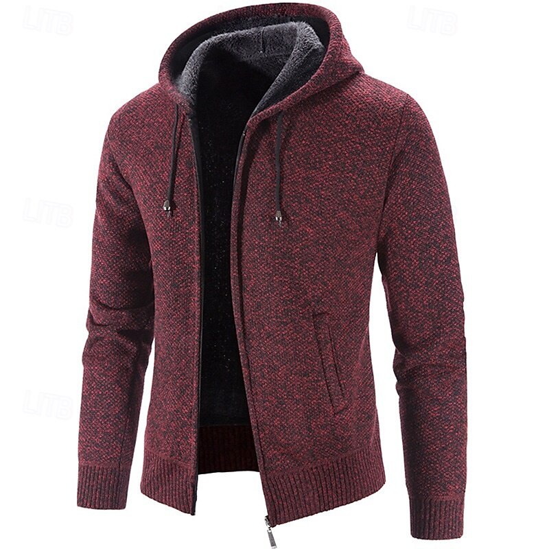 Men's Sweater Dress Sweater Cardigan Sweater Zip Sweater Knit Sweater Ribbed Knit Regular Tops Knitted Ribbed Plain Hooded Fashion Shawls Business Casual Clothing Apparel Fall Winter Burgundy Blue M3