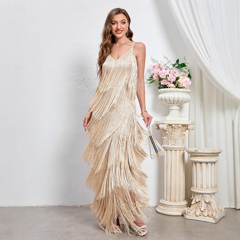 Retro Vintage Roaring 20s 1920s Ankle Length Flapper Dress Dress Cocktail Dress Fringe Sheath / Column Fancy Dress Women's Christmas Halloween Carnival Wedding Evening Party Masquerade Adults Dress