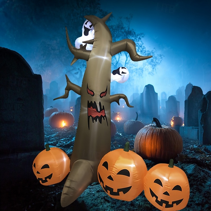 1 Pc 2.4M/8FT Halloween Pumpkin Ghost Tree LED Luminous Inflatable Air Model Indoor and Outdoor Courtyard Garden Lawn Party Halloween Festival Atmosphere Decorative Light EU/US/UK/AU Plug