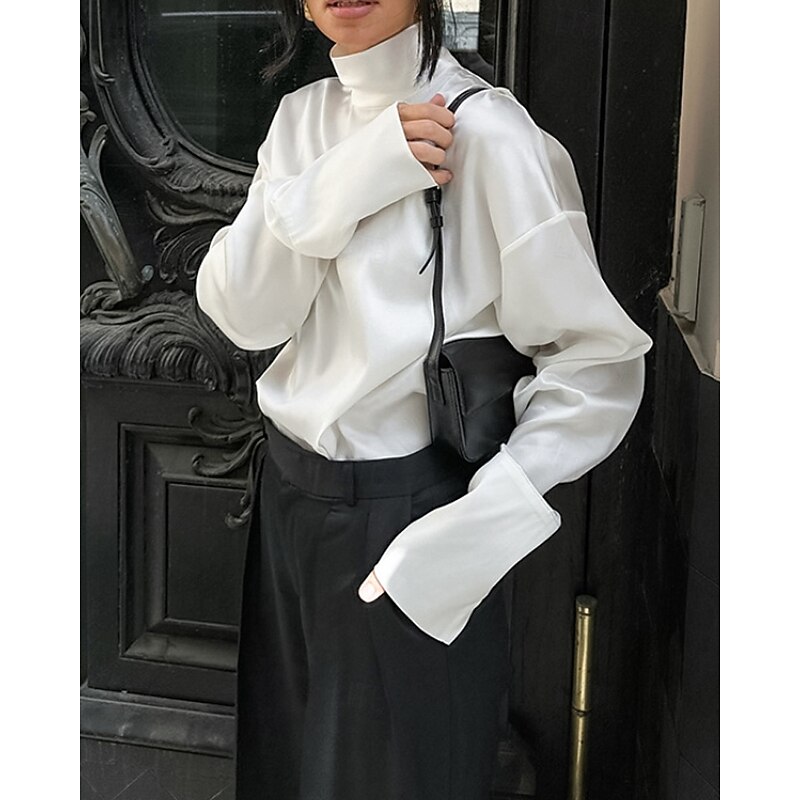 Women's Blouse Color Gradient Modern Casual Long Sleeve Turtleneck Regular Tops Holiday Going out Backless White Fall2