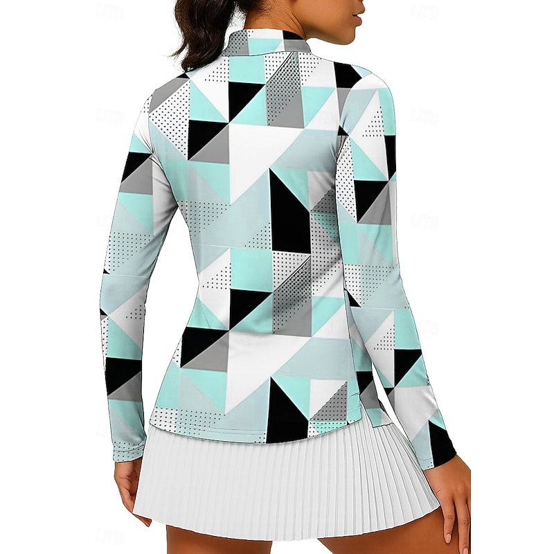 Women's Geometric Sweatshirt Tops Golf Polo Shirt Tennis Shirt Long Sleeve Print Quarter Zip Pullover UV Protection Elastic Breathable Tennis Golf Pickleball Stand Collar Zip Collar Shirt Polo Blue2