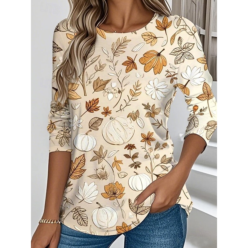 Women's T Shirt Floral Graphic Gradient Elegant Vintage Stylish Long Sleeve Crew Neck Regular Tops Daily Going out Weekend Print White Yellow Light Brown Purple Brown Spring, Fall, Winter, Summer3
