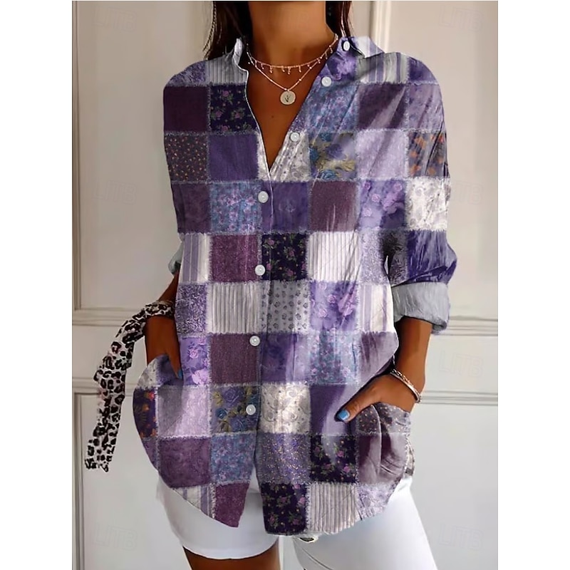 Women's Shirt Floral Graphic Elegant Bohemia Daily Long Sleeve Shirt Collar Regular Tops Daily Holiday Buttons Print White Pink Light Purple Purple Orange Spring Fall Winter2