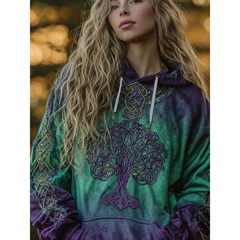 Women's 3D Print Vintage Boho Hoodie Patchwork Hoodie Sweatshirt Floral Pullover Sweatshirt Graphic Tribal Casual Long Sleeve Hooded  Party Evening Wear Street Dailywear Green Spring Fall Winter2