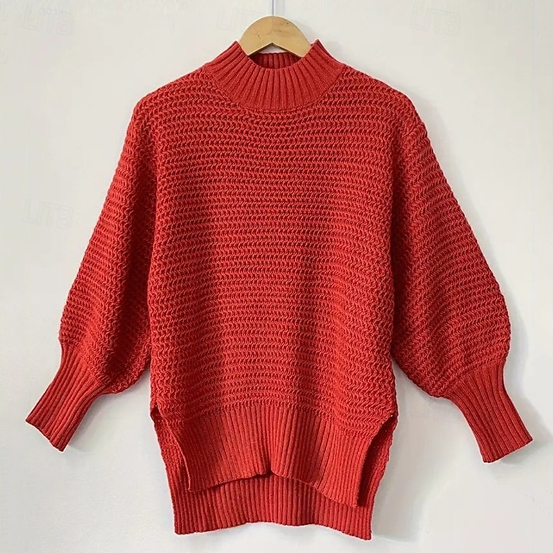 Women's Sweater Fashion Casual Pure Color Ribbed Crew Neck Mock Neck Knitted Long Sleeve Regular Tops Knit Outdoor Daily Weekend Black Pink Fall Winter4