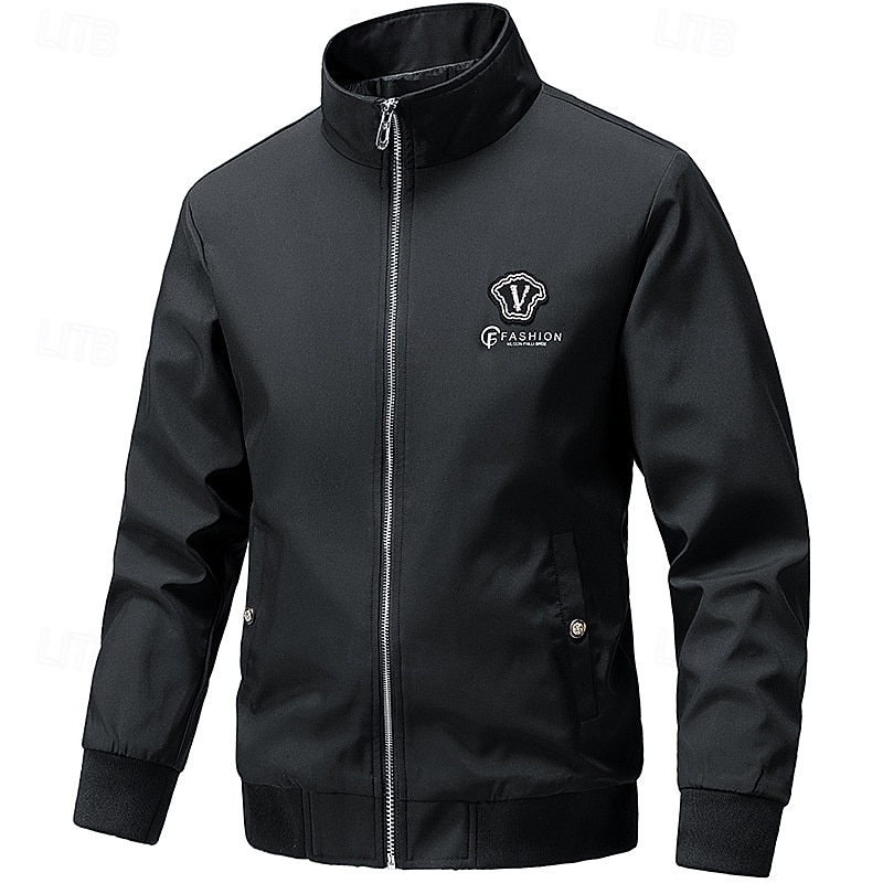 Men's Lightweight Jacket Formal Office Pocket Full Zip Spring Fall Solid Color Fashion Daily Regular Black White Grey Jacket