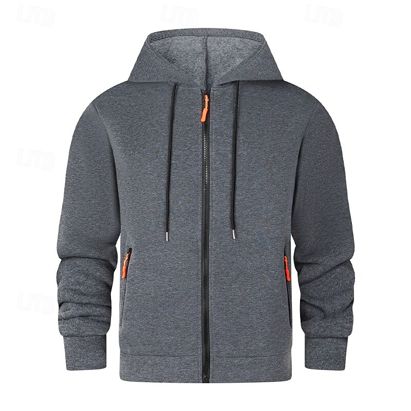 Men's Hoodie Full Zip Hoodie Fleece Hoodie Tactical Hoodie Black Navy Blue Light Grey Dark Gray Hooded Plain Zipper Sports & Outdoor Casual Daily Streetwear Cool Sportswear Spring &  Fall Clothing