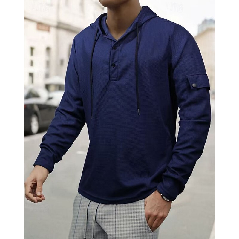 Men's Hoodie Button Up Hoodie Black White Army Green Navy Blue Khaki Hooded Plain Drawstring Sports & Outdoor Daily Holiday Polyester Streetwear Basic Casual Spring Fall Clothing Apparel Hoodies2