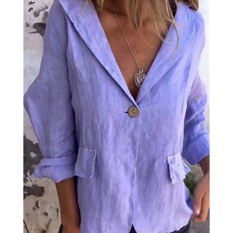Women's Blazer Warm Comfortable Pocket Buttons Fashion Outdoor Plain Going out Weekend Single Breasted Regular Turndown Regular Fit Long Sleeve Outerwear Pink Blue Purple Fall