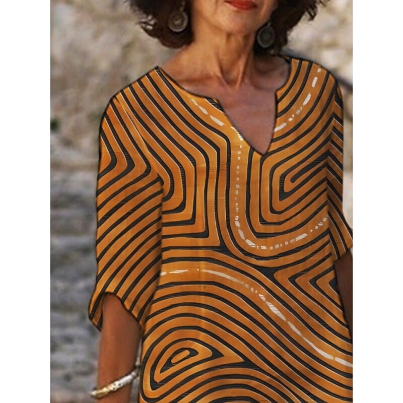 Women's Mini Dress Casual Dress Print Dress Fashion Modern Daily Beach Weekend Regular Fit Geometric 3/4 Length Sleeve Split Neck Orange Summer Spring Fall Autumn2