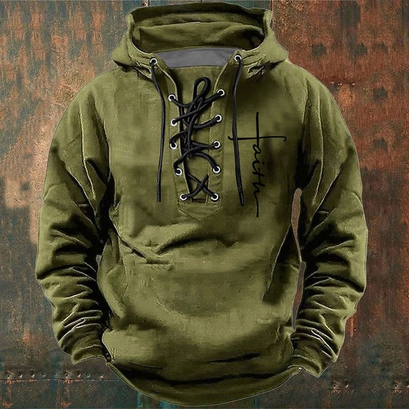 Men's Cross Hoodie Sweatshirt Fashion Cool Hooded Outdoor Gift Travel Black Blue Drawstring Fall Winter Designer