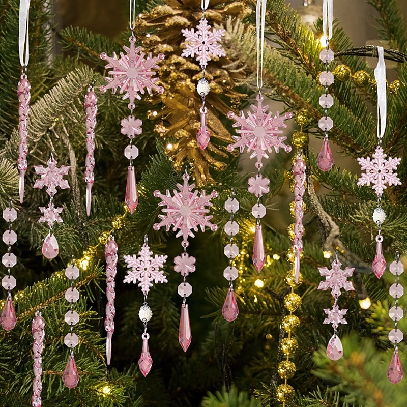 18pcs Crystal Christmas Ornaments for Christmas Tree Decorations Hanging Acrylic Snowflake and Icicle Ornaments with Drop Pendants for New Year Party Decorations Supplies2