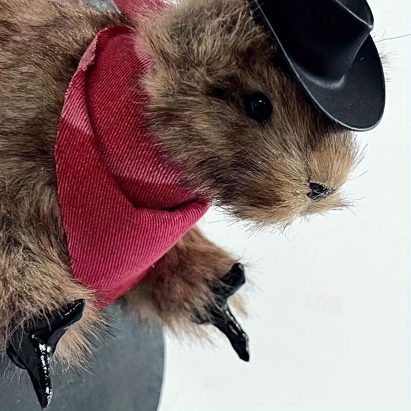 1pc Contemporary Cowboy Bandit Taxidermy Squirrel Wall Hanging Decor, Faux Hedgehog with Hat and Scarf, No Feather, No Power Needed3