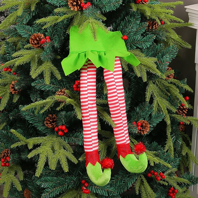Christmas Green Elf Legs Tree Decoration, Fabric Elf Leg Props, Plush Doll Ornament, Festive Hanging Decoration, Holiday Home and Party Decor4