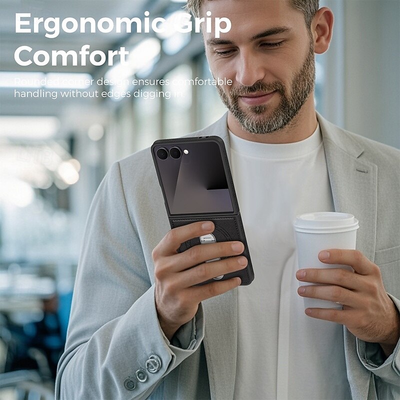 Phone Case For Samsung Galaxy Z Flip 7 Z Flip 7 FE Z Flip 6 Z Flip 5 Z Flip 4 Back Cover Support Wireless Charging Kickstand Shockproof Retro TPU PU Leather2