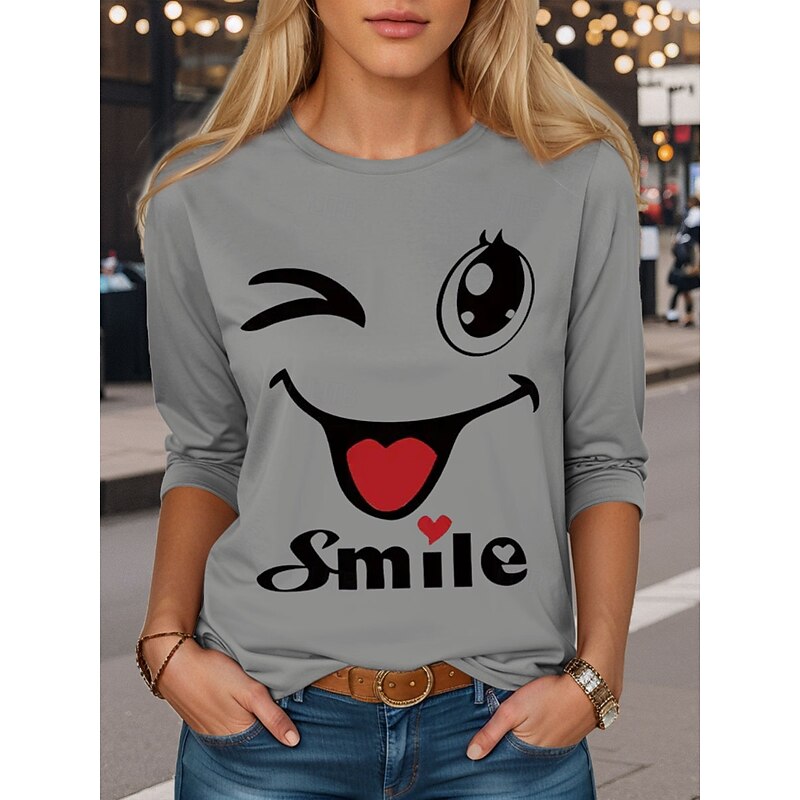Women's T shirt Long Sleeve Crew Neck Long Sleeve Tunic Graphic Letter Vintage Stylish Round Neck Regular Tops Daily Weekend Print White Yellow Pink Blue Green Fall Prefall4