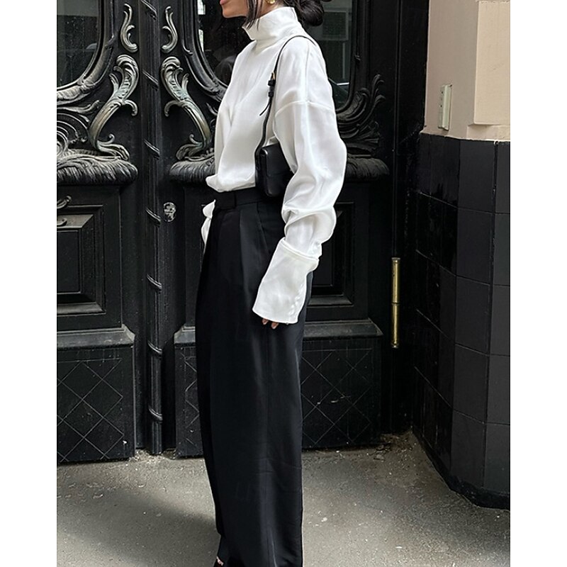 Women's Blouse Color Gradient Modern Casual Long Sleeve Turtleneck Regular Tops Holiday Going out Backless White Fall4