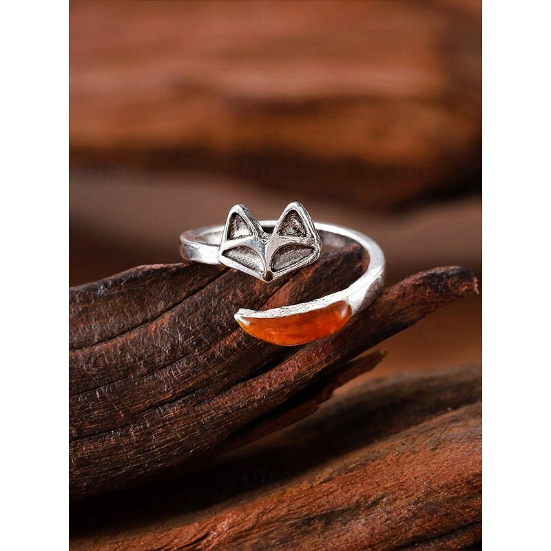 Women's Fox Design Adjustable Alloy Ring – Cute Animal Open Band with Amber-Tone Accent for Girls and Women, Ideal for Daily Wear, Gifts and Casual Outfits2