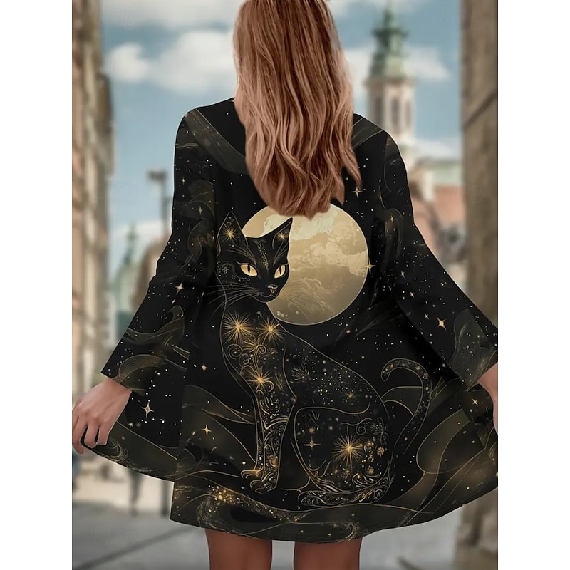 Women's Trench Coat Lightweight Comfortable Print Vintage Fashion Casual Animal Casual Regular Collarless Regular Fit Long Sleeve Outerwear Black And White Black Spring Fall