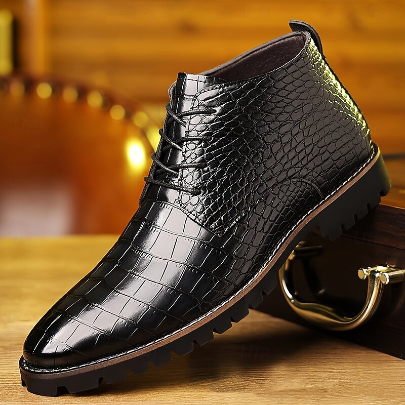 Men's Blue Crocodile Pattern Faux Leather Ankle Boots – Formal Lace-Up Dress Shoes for Business and Evening Events2