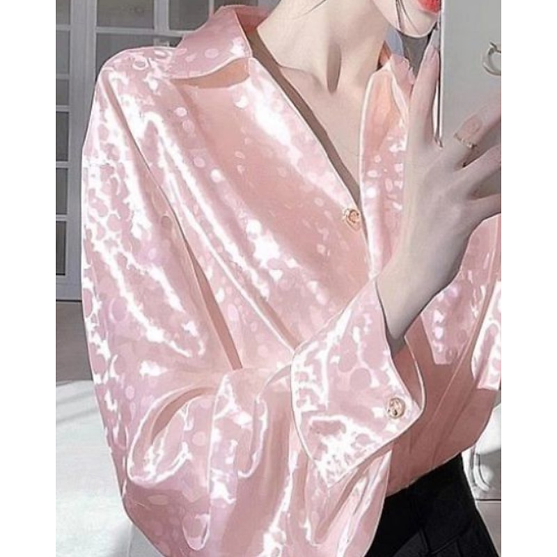 Women's Shirt Elegant Dressy Satin Polka Dot Stylish Modern Long Sleeve Shirt Collar Regular Tops Daily Holiday Going out Buttons White Champagne Light Green Pink Fall2
