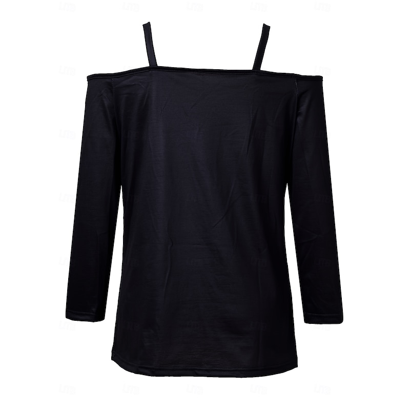 Halloween Women's Blouse Graphic Rose Vintage Stylish Modern Long Sleeve V Neck Off Shoulder Regular Tops Daily Going out Patchwork Print Black Summer Spring Fall3
