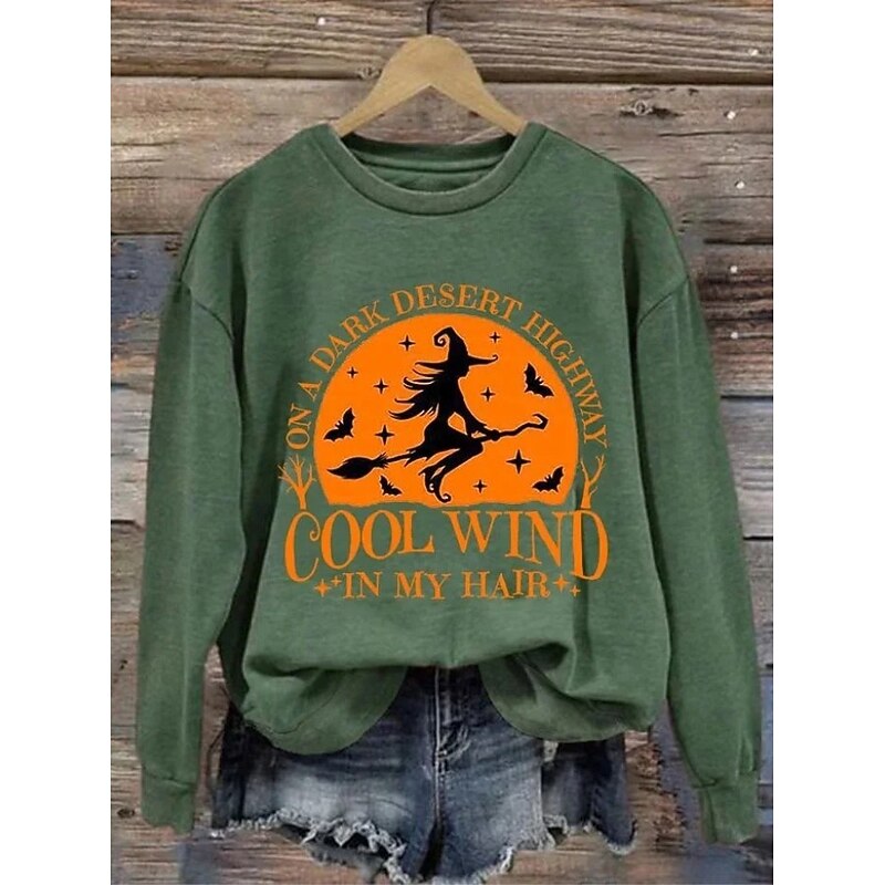 Halloween Women's Pullover Sweatshirt Witch Graphic Skull Fashion Casual Long Sleeve Crew Neck Round Neck Regular Tops Street Dailywear Casual Print Black Purple Orange Green Gray Fall Winter3